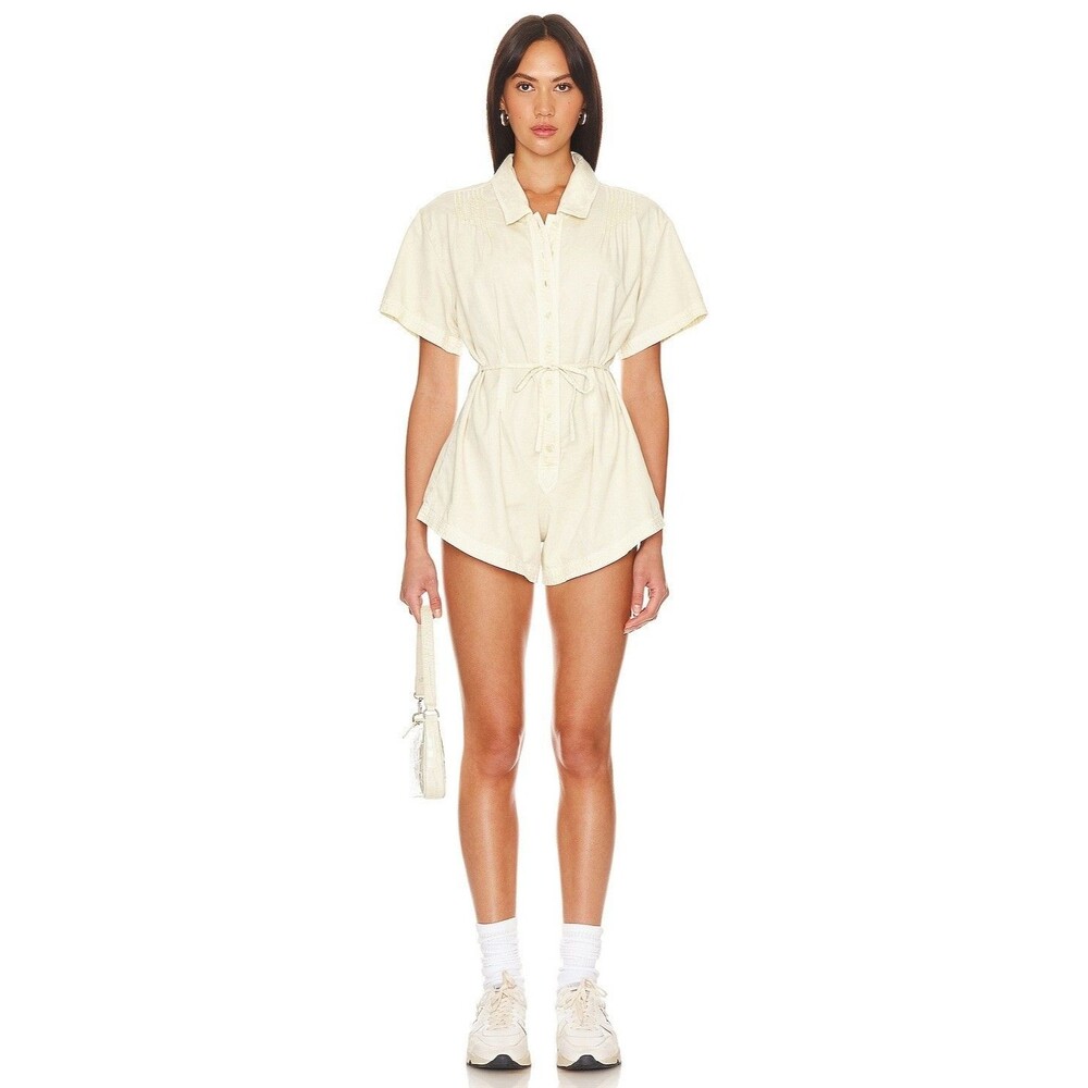 Free People Keep It Crisp Shortall Romper Dress Short Sleeves Cotton XS 285562